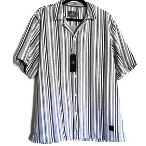 NEW Saints Studio Men's Short Sleeve Shirt Logo Black & White Stripe NWT $58  XL